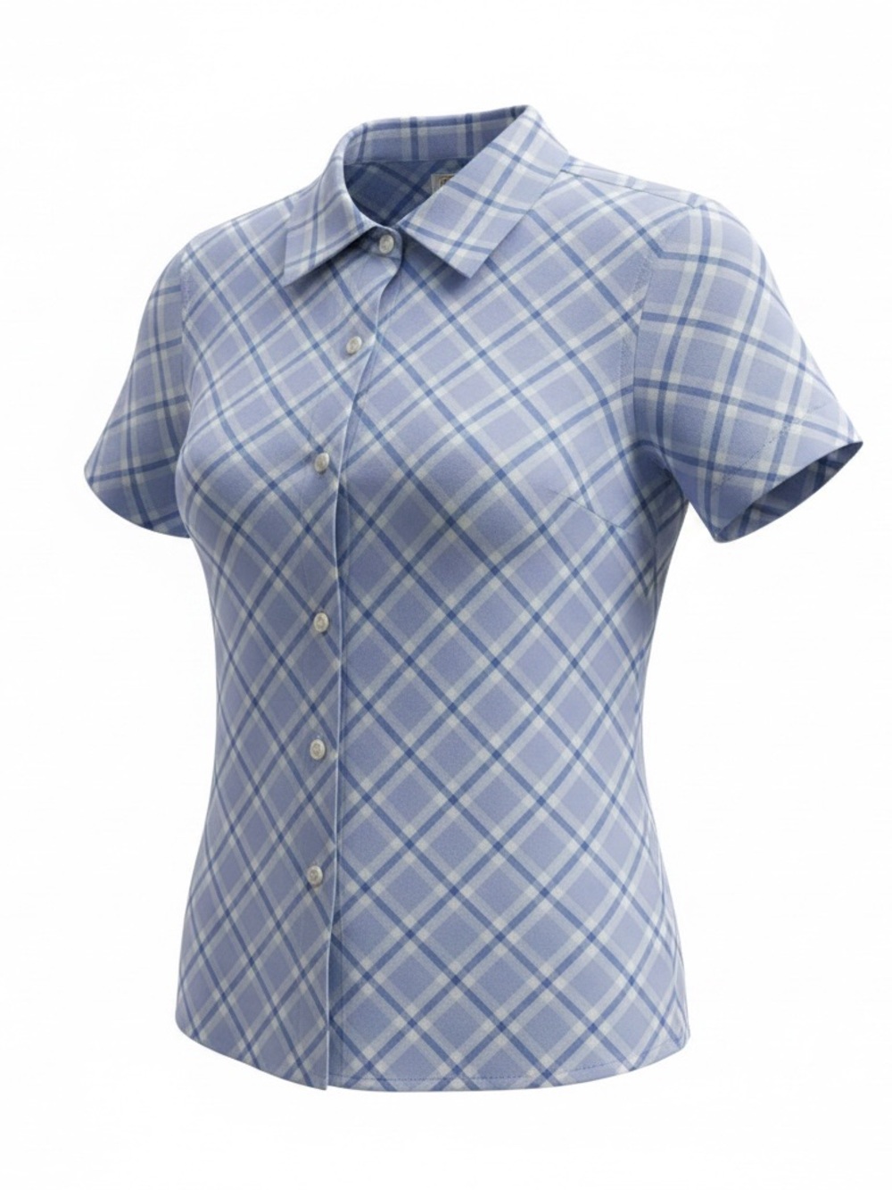 Talbots Light Blue Plaid Irish Linen Short-Sleeve Button-Front Shirt